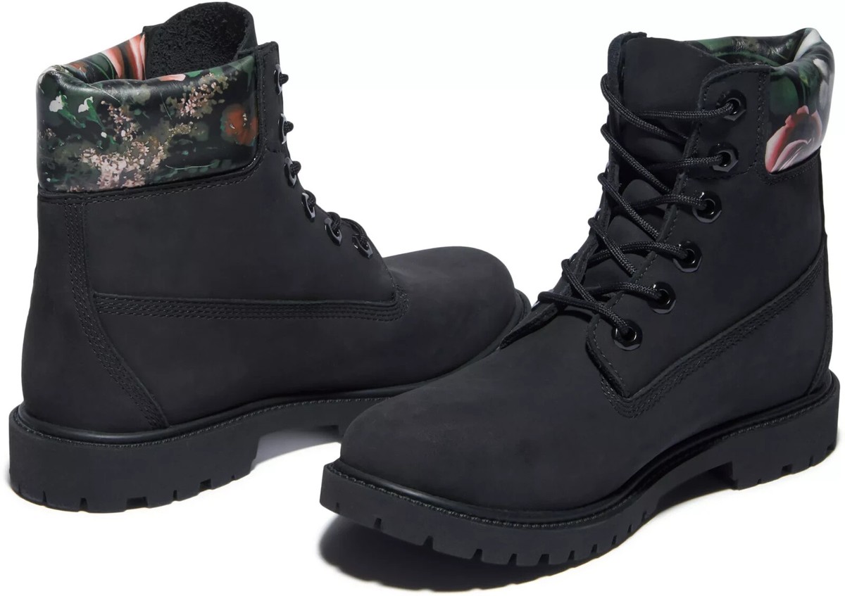 NEW Womens Timberland Heritage Black Floral Leather Waterproof