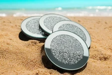 4 Pack Crushed Diamond Crystal and Mirror Coasters Set of 4 Glittering Silver Co