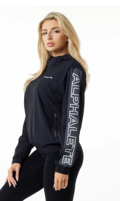 ALPHALETE Women s EXP Tech Windbreaker- Black Matter, Size Medium