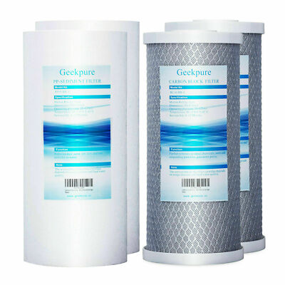 Geekpure Whole House PP Carbon Block Replacement Filters 5 Mic 4.5'' x 10'' Pack 4