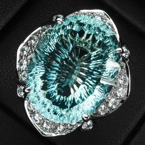 Pristine Sky Blue Aquamarine Concave 16.90Ct 925 Sterling Silver Handmade Rings