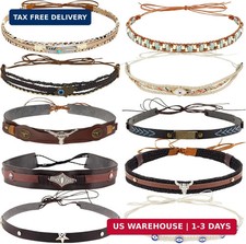 10 PCS Leather Cowboy Hat Bands for Men Women Western/Fedora/Panama Hat Belts Co