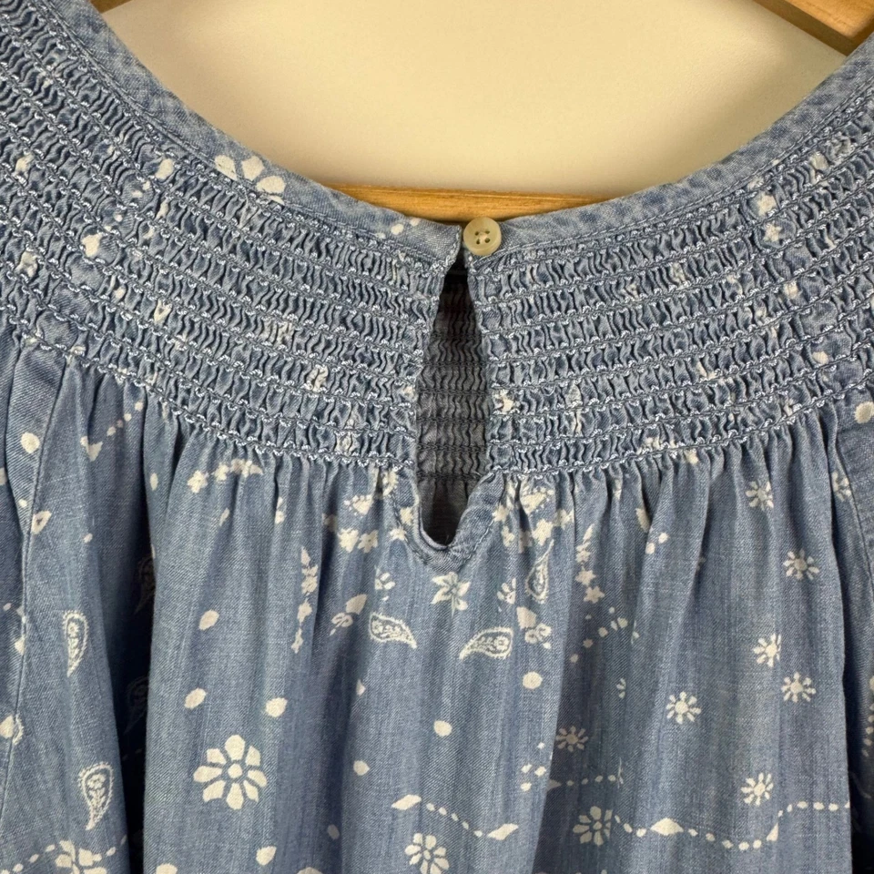 Blusa Sonoma Cambray Floral Estampado Paisley Talla 3X Azul Campesino Cabaña Foto 4 de 4