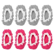 8Pcs Mop Slippers Washable Cleaning Shoes Cover Duster Chenille Grey/Fuchsia