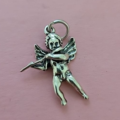 Sterling Silver Angel Cherub Playing Flute Music Angels 3D Charm Pendant 925 USA
