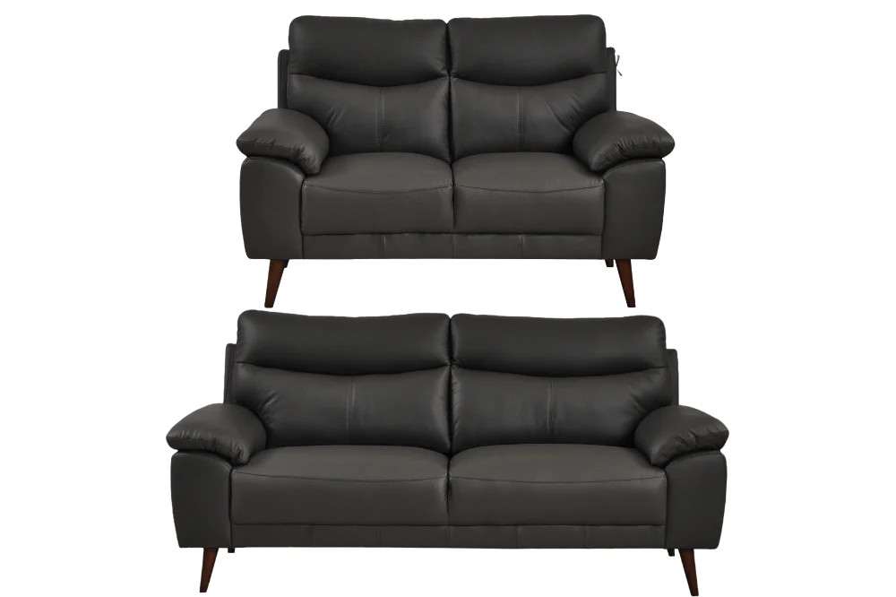 SOFAINSTORE Grey Genuine Leather Sofa Set – 3+2 Seater | High Back, Deep Seats