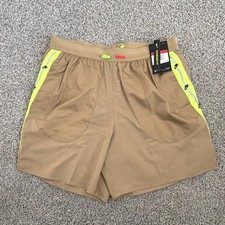 Nike Standard Fit Men's Gym Training Shorts Tan/Neon Yellow Colorblock L