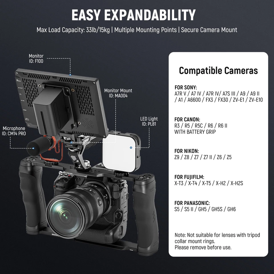 NEEWER CA016TD Camera Cage - Arca Base, Dual Grips, ARRI Pins - Image 4 of 4