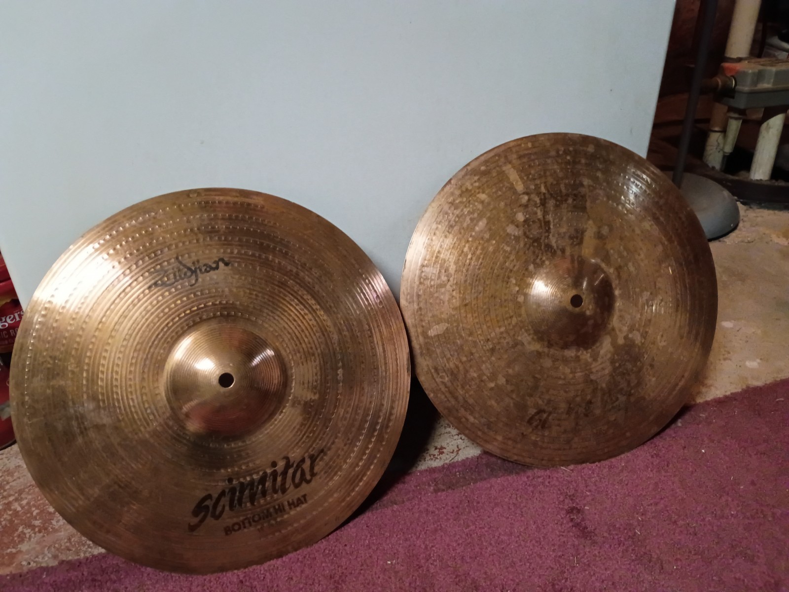 Zildjian Scimitar 14 '' Hi-Hat Cymbals Used Top Bottom No Cracks, Need Cleaning