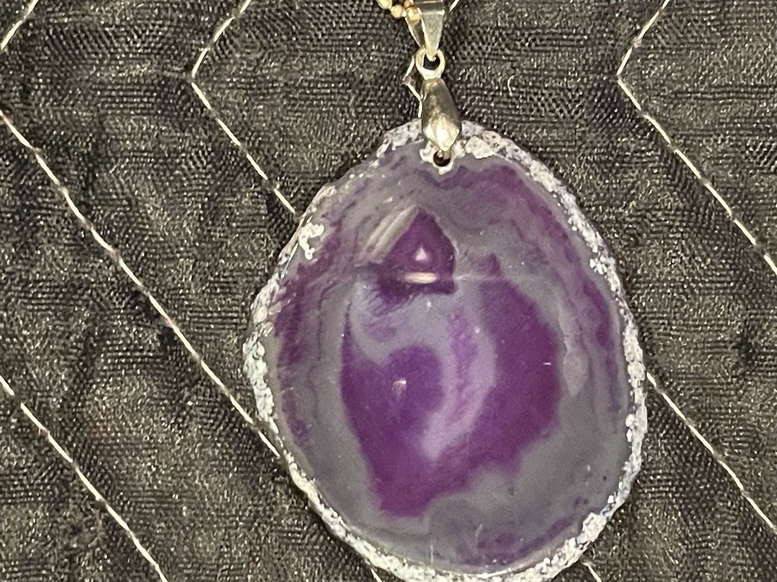 Purple Agate Slice Statement Pendant Necklace - image 1