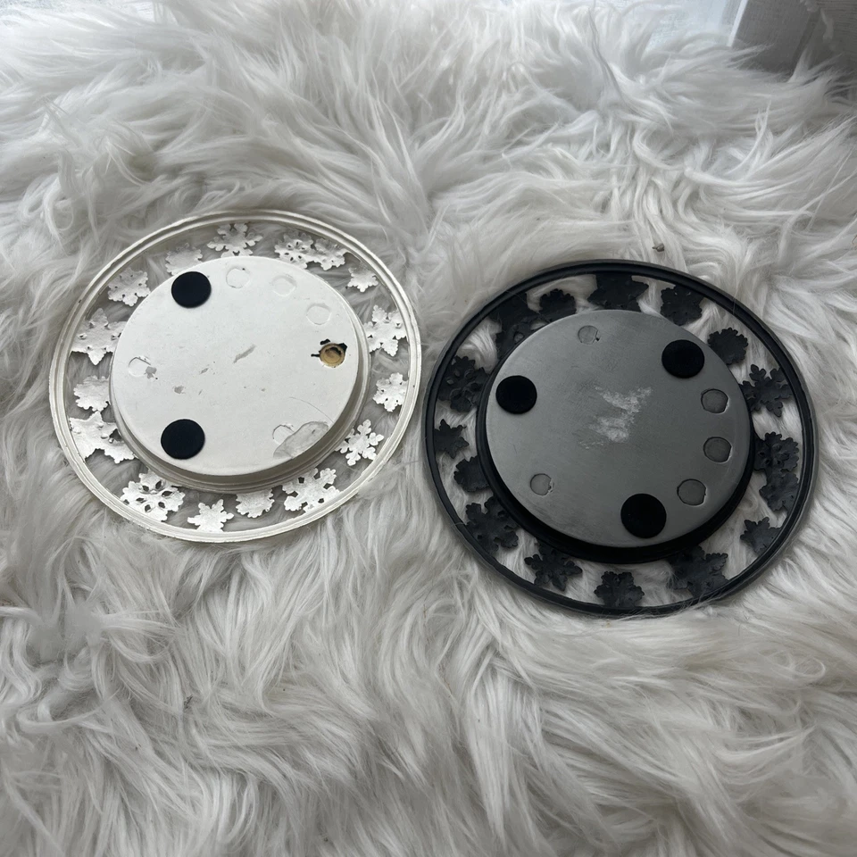 Silver Tone& Dark Gray Metal Candle Holder Tray Plate Set Of 2 Snowflakes 5 1/2 - Image 4 of 4