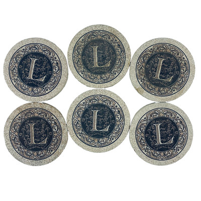 Thirstystone Monogram L Coaster Set of 6-Natural Sandstone