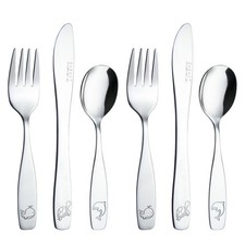 Children Flatware 6pcs, Stainless Steel Kids Silverware Toddler, Dishwasher S...