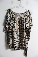 Womens Tiger Print Open Shoulder Tassle Top - One Size (b11)