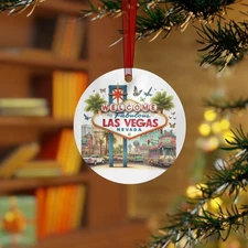 Personalized Las Vegas Nevada Metal Christmas Tree Ornament