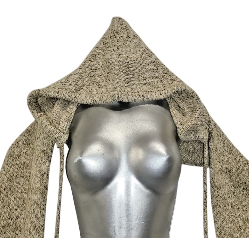 HANDCRAFTED Womens Two Tone Beige Knit HOODED Shoulder Shawl w POCKETS One Size - Image 2 of 4