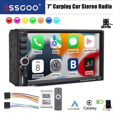 7" 2 DIN Car Stereo Radio Wireless Carplay Android Auto HD Touch Screen + Camera