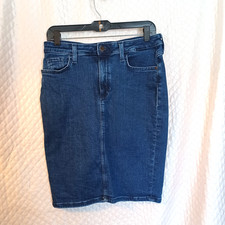 Vtg Guess Triangle Logo Dark Denim Stretch Pencil Skirt Office Casual Alt Trendy