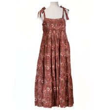Ulla Johnson Cordelia Midi Dress Womens 8 Rosebud Boho Smocked Babydoll Cotton