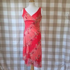 Vtg Y2K 00s Windsor Mesh Red Orange Floral Whimsical Asymmetrical Hem Dress L