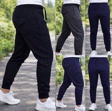 Mens ZIP POCKETS Fleece Joggers Tracksuit Bottoms Warm Gym Jogging Pants