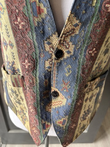 Vintage 90er Wandteppich Boho Azteken Western Print, verstellbarer Gürtel hinten mit Taschen - Bild 3 von 8