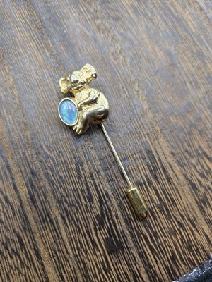 Vintage Opal Koala Metal Stick Pin Lapel Hat Pin with Blue Oval Australian 