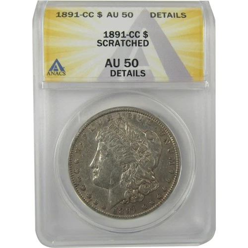 1891 CC Morgan Dollar AU 50 Details ANACS Silver $1 Coin SKU:I21342