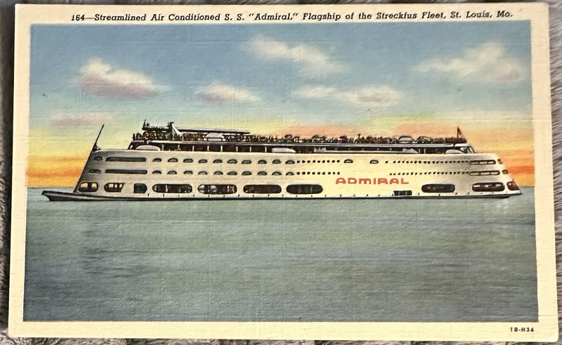 Vtg Linen Unsent PC Excursion Steamer SS “Admiral” Streckfus Fleet St. Louis MO