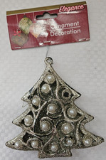 Silver Glitter Christmas Tree Ornament/Pearl Embellishments/ Christmas Decor