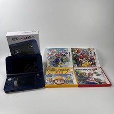 New Nintendo 3DS LL Metallic Blue Boxed + 4 Mario Games Tested Used Japan