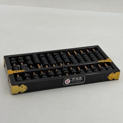 Vintage Chinese Abacus 13 Row 91 Bead Wood & Brass Lotus Flower Brand Calculator