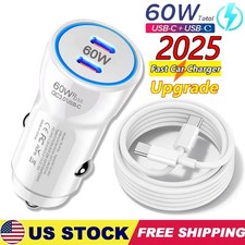60W Fast Charging PD Double USB-C Car Charger For Samsung S25 24 S23 S22 Ultra