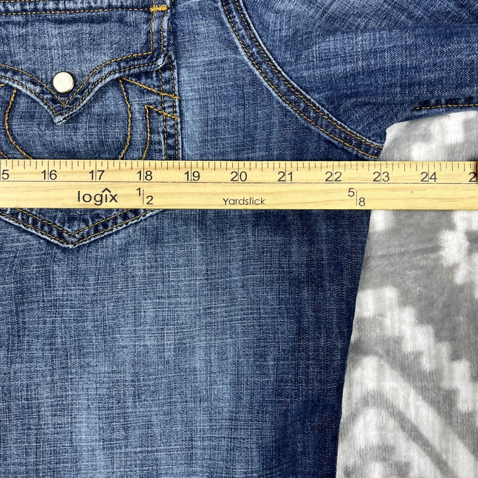 True Religion Jake Shirt Mens XL Slim Fit Blue Denim Pearl Snap Long Slv Cowboy - Image 4 of 4