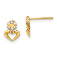 Kids Small Cubic Zirconia Halo Heart Post Earrings in 14k Yellow Gold