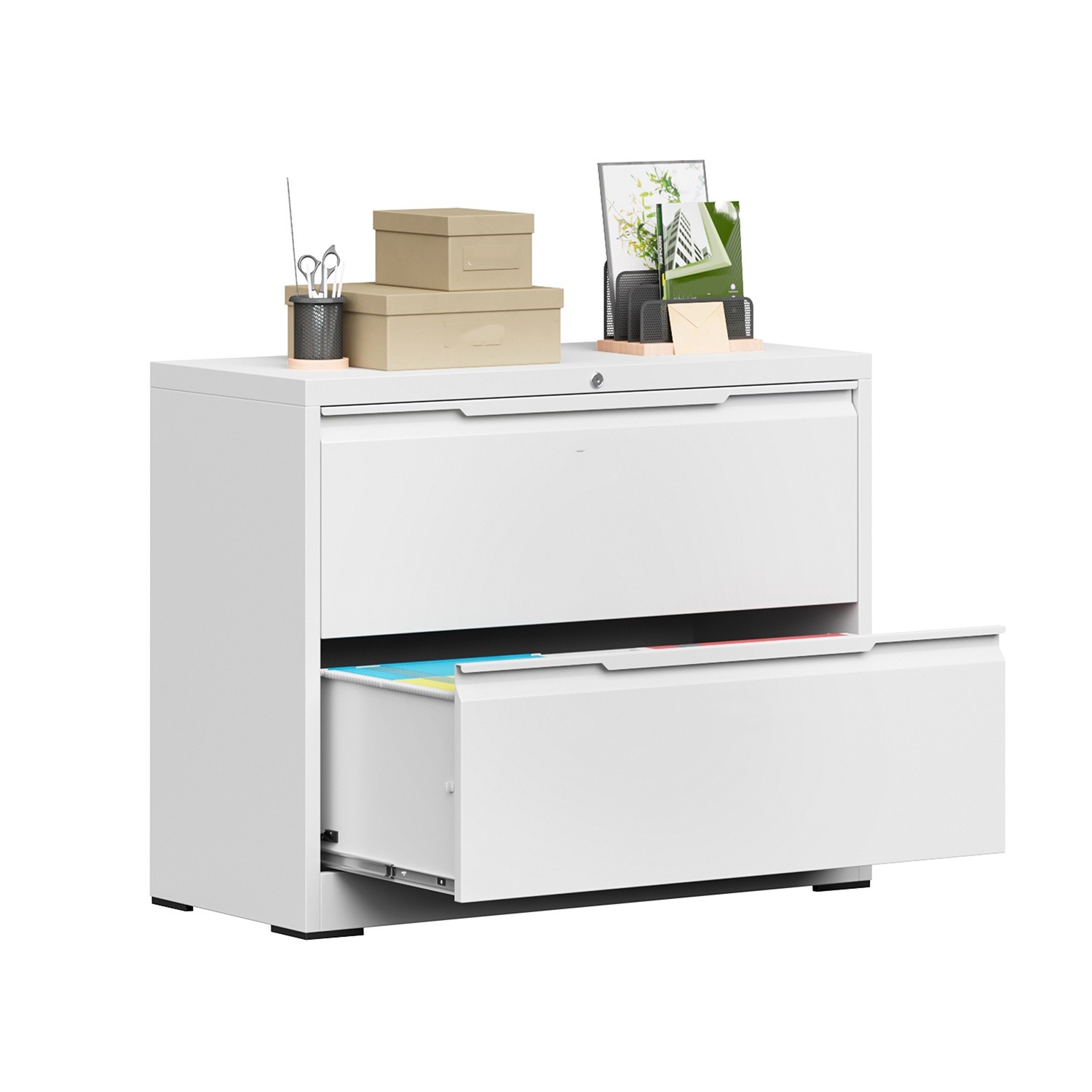 Wide 2 Drawer File Cabinet w/ Lock, Metal Storage Cabinet Lateral Filing Cabinet