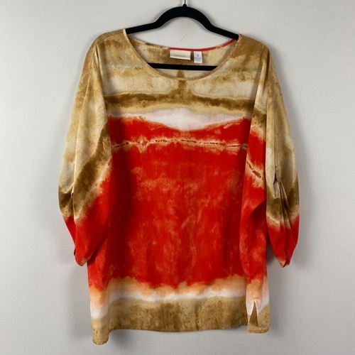 Chicos Tunika Oberteil Gr. 3 US XL Mehrfarbig 3/4 Dolmanärmel