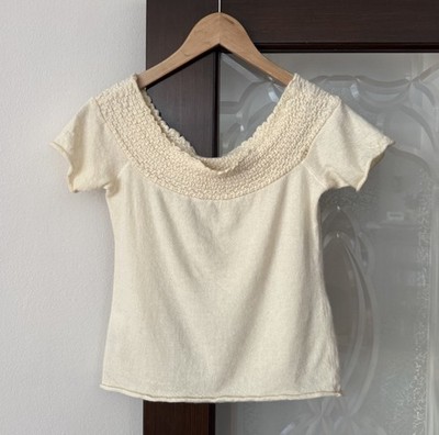 Lucien Pellat-Finet 100% Cashmere Cream Sweater Top M Off The Shoulder