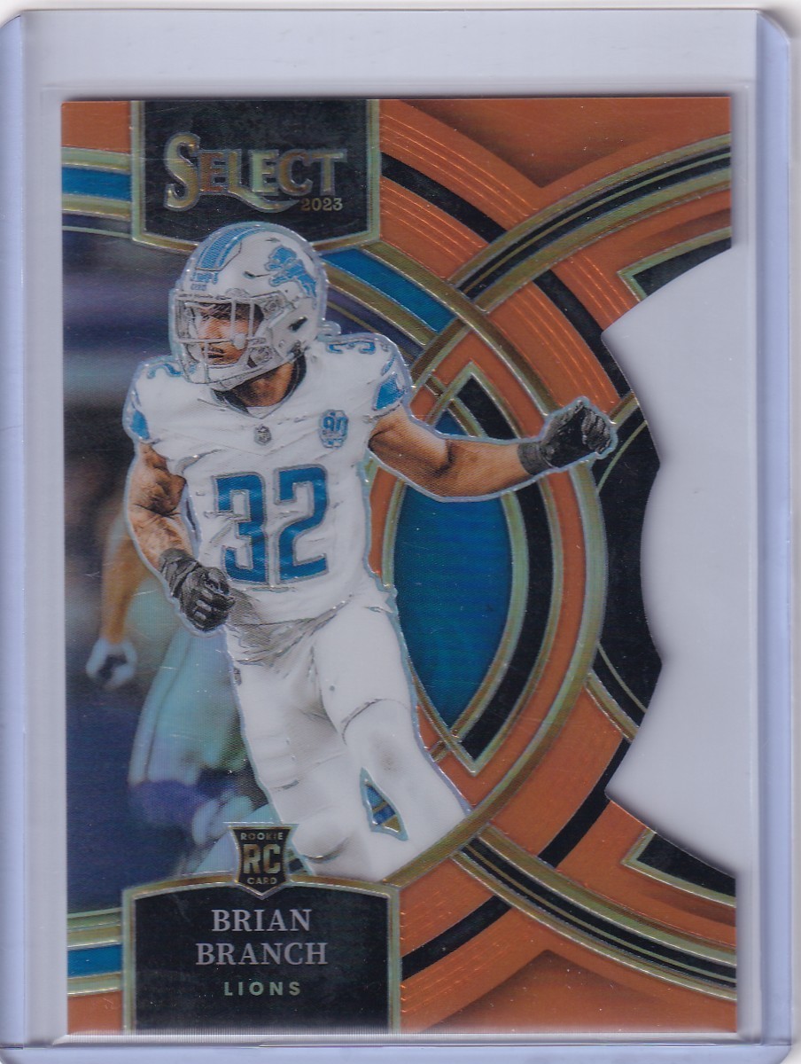 2023 Panini Select #135 Brian Branch Orange Prizms Die Cuts #/399 Lions