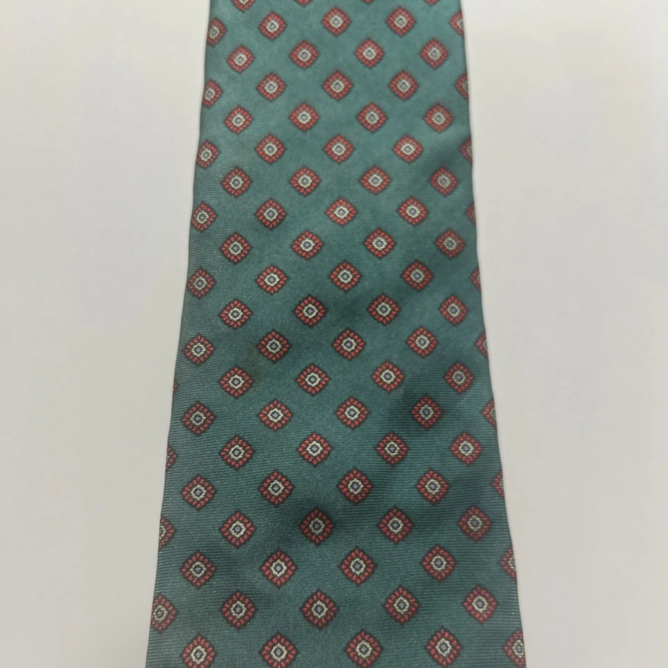 Vintage EUC Windsor Silk Medallions Theme Tie Necktie Hand-Made Green-Blue Sea - Image 4 of 4