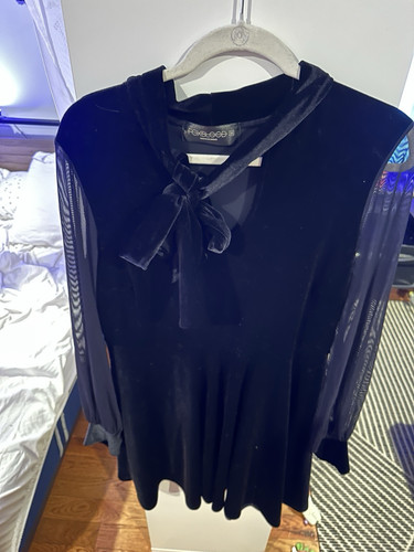 Foxblood Velvet Bow Mesh Sleeve Dress 3x