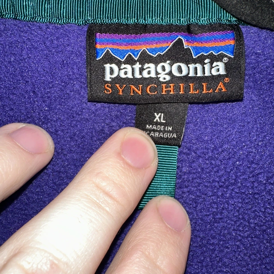 Patagonia Womans Synchilla Snap-T tamanho XL verde e roxo - Imagem 2 de 3
