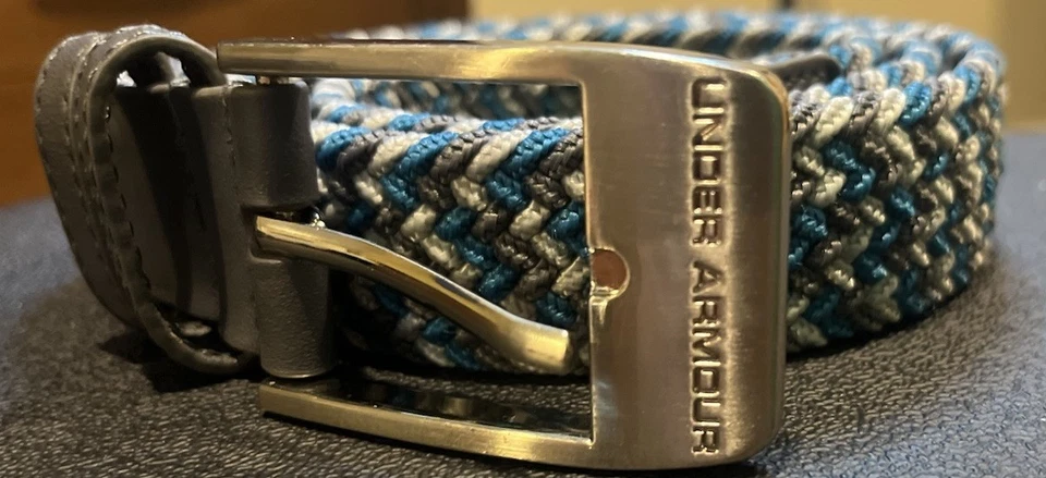 Cinto de golfe Under Armour masculino azul trançado nylon couro fivela de metal cinto - Imagem 3 de 3