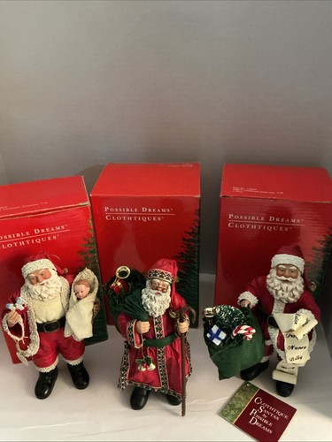 W/ Tags Clothtique Possible Dreams Santa Lot of 3 1990s Retired Original Box - Picture 5 of 5