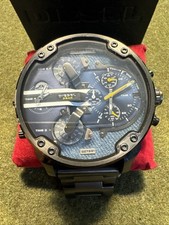 DIESEL Mens MR Daddy 2.0 Chronograph Watch Iridescent Blue Dial Black NIB DZ7331