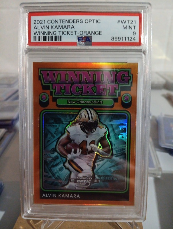 2021 Panini Contenders Optic Winning Ticket Alvin Kamara #WT21 Orange Prizm /50