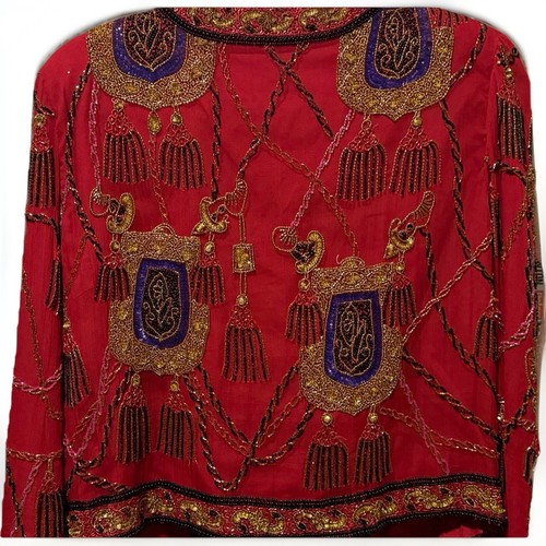 Vtg 80s 90s Laurence Kazar Silk Beaded Jacket Top Tassel Cord Evening Petite XXL - Picture 2 of 4