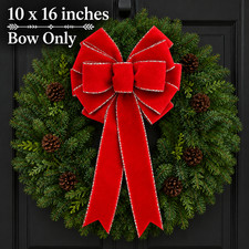 Handmade Large Red Velvet Christmas Bow 10 x 16 in. Bow for Wreath Holiday Bow