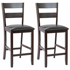 Set of 2 Bar Stools Wood Padded Counter Height Pub Chairs Kitchen Dining Chair