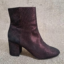 LK Bennett Ankle Boots Burgundy Black Glitter 40 UK 7 Fabric Leather 3" Heel
